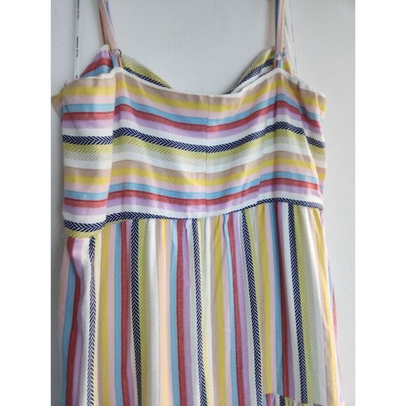 Julia Jordan Beige w/Blue Pink Yellow Strips Tiered Cotton Midi Dress size 16 - Picture 6 of 10